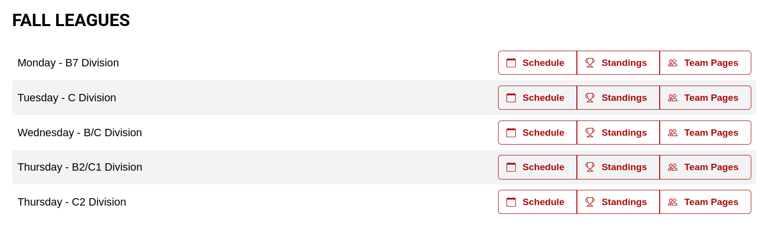Schedules Standings Widget