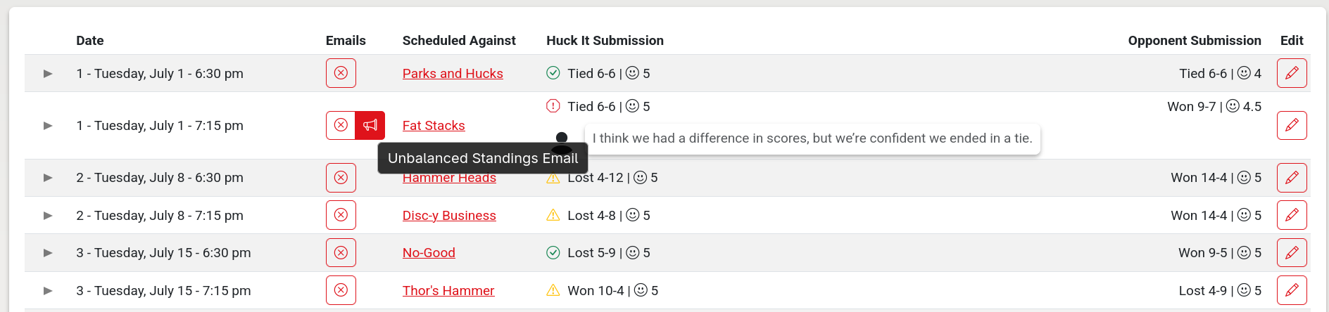 Unbalanced Standings UI